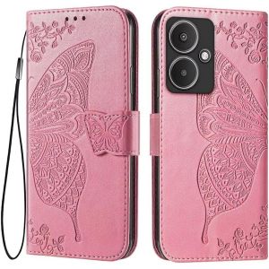 KAL-Coque Pour Redmi 13C 5G / Redmi 13R 5G (6.74"" Inches) Etui Flip Magn&eacute;tique Avec 3 Fentes Pour Cartes 1 Portefeuille, Housse - Rose - Neuf