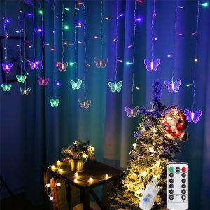 KAL-Rideau Lumineux D'Intérieur,Rideau Lumineux Led En Forme De Papillon,Rideau Lumineux En Forme De Papillon,Led Guirlande Lumineuse Rideau - Neuf