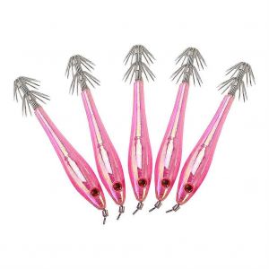 5pcs 9.5cm En Plastique Dur Calmar Pêche Leurres Avec Double Crochet (Rose) - Neuf