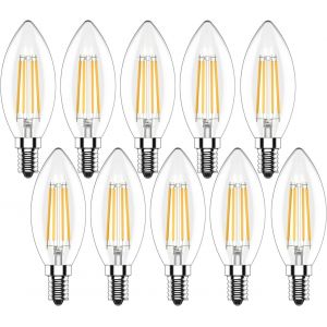 Lampe Bougie Vintage E14,4w E14 Ampoule Led Flamme Dimmable,C35 Ampoule Filament Led Vintage,Blanc Chaud 2700k Lampe Bougie Retro,400lm,Économie D'énergie,Ambré,10 Pièces - Neuf