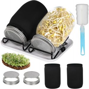 Kalanka-Bocal De Germination De Graines, 2 X 1000ml Pots Mason À Large Ouverture Avec Couvercles De Germination En Acier Inoxydable 304 Avec Plateau, Support, Toile D'ombrage Et Brosse - Neuf