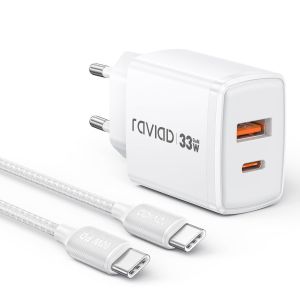 Chargeur Usb C Rapide Avec Gan Tech, 33W 2 Port Prise Usbc Chargeur Rapide Iphone Avec C&acirc;ble Usb C 2M Pour Iphone 16 15 Pro Max, Samsung Galaxy S25 S24 S23 Ultra, Ipad Pro, Macbook Air - Neuf