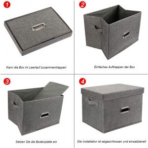 Boîte de rangement pliable en lin avec couvercle - Neuf
