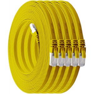 Euop-2 M - Jaune - Lot De 5 Câbles Réseau Plats Cat7 Câble Brut Cat 7 Câble Ruban Gigabit Lan (10gbit/S) Câble D'installation Câble Patch Plat Mince Fiche Rj 45 Cat6a - Neuf