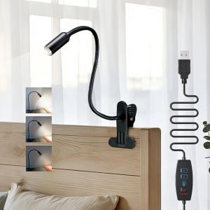 Kalanka-5w Led Lampe De Lecture Pour Lire Au Lit, 10 Niveaux Lumineux Lampe De Bureau Pince, Usb Lampe De Chevet Pour L'etude, Ongles, Bricolage, Maquillage - Neuf