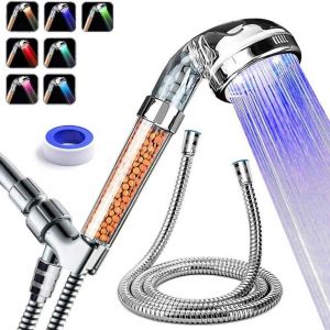 LED tête de douche de 7 lumières de couleurs,y Compris le tuyau et support - pas de piles nécessaires - Neuf