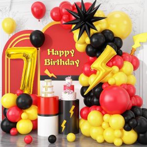 CAUC-Decoration Anniversaire 7 an,95 Pi&egrave;ces Ballons Rouge Jaune Noir, Ballon Anniversaire 7 an, Deco Anniversaires 7 An, pour Anniversaire, F&ecirc;te &agrave; Th&egrave;me - Neuf