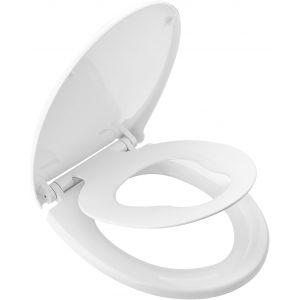 Abattant de toilette familial avec fermeture amortie et fonction de lib&eacute;ration rapide, si&egrave;ge de toilette familial avec si&egrave;ge enfant int&eacute;gr&eacute;, si&egrave;ge de toilette pour enfants avec charni&egrave;res - Neuf