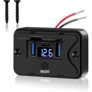 LORANKA-72W USB Ladebuchse 12V Autoladeger&auml;t Mit Voltmeter Dual QC3.0 USB & PD3.0 Typ C Handy Schnellladeger&auml;t Wasserdicht mit Schalter f&uuml;r 12 V / 24 V Wohnwagen, Autos, Motorr&auml;der, LKWs - Neuf