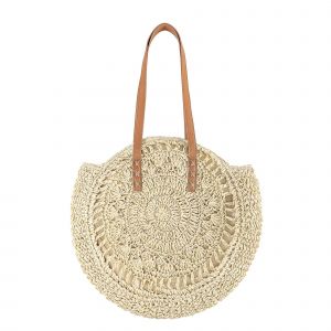 Grand sac &agrave; bandouli&egrave;re en paille tiss&eacute;e &agrave; la main pour femme, avec poign&eacute;es en cuir et fermeture &eacute;clair, id&eacute;al pour la plage ou l'&eacute;t&eacute;, 2025 - Neuf