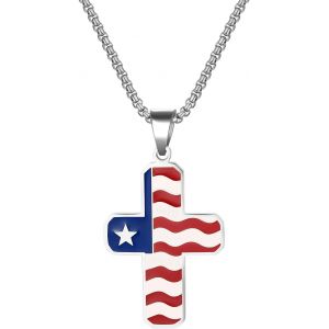 Kal-Collier Homme Femme Pendentif Kruez : Drapeau Américain Chaîne Avec God Bless America Bijoux Religieux Chrétiens Gravure Personnalisée Noir Argent Or, /, Acier Inoxydable, Pas De Gemme - Neuf