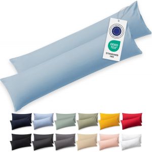 Cauc-Housse De Coussin 40x145 Coton - Lot De 2 - Certifi&eacute;e Oeko-Tex - Taie Coussin Premium Lavable En Machine - Taie Oreiller 40x145 Douce - Jersey - Confortable Et Facile &Agrave; Entretenir - Bleu Clair - Neuf