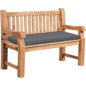 Banc De Jardin Dossier &Agrave; Lattes Droites 120 Cm En Bois De Teck Avec Accoudoirs Et Coussin D'assise Gris Fonc&eacute; 10_0007969 - Neuf