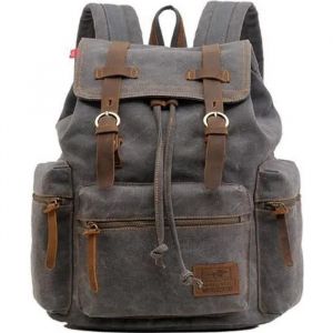 Sac à dos vintage AUGUR en toile et cuir - Système de transport dorsal - Gris - Neuf