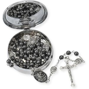 Trahoo-Chapelet Saint Michel, Collier De Perles En Pierre D'hématite, Perles De Gloire En Métal, Médaille Et Croix De L'archange Avec Boîte Cadeau En Métal - Neuf