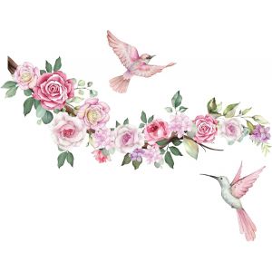 Stickers Muraux Fleur Aquarelle,Autocollant Mural Fleur Vintage,Stickers Muraux Fleurs De Jardin Pour Chambre Fille Salon Bureau Chambre Enfants Pépinière Décoration Murale (F) - Neuf