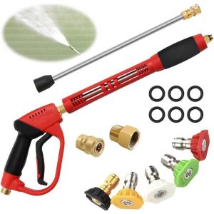 SUBZONAL-Pistolet long pour nettoyeur haute pression 5000 PSI avec baguette d'extension, pistolet de lavage portable avec 5 embouts de buse et raccord M22 14 mm pour nettoyer les voitures, machines - Neuf