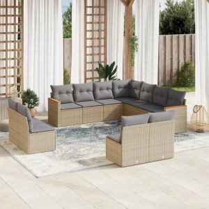 Prolenta Premium - Salon De Jardin 11 Pcs Avec Coussins Beige R&eacute;sine Tress&eacute;e - Neuf