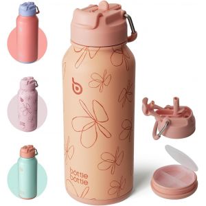 Kalanka-Bottle Bottle Gourde Isotherme Avec Pilulier Bouteille Isotherme De 900 Ml Gourde Sport En Acier Inoxydable Pour L'ext&eacute;rieur, La Randonn&eacute;e (Fleur Jaune) - Neuf