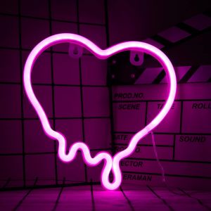 Panneau N&eacute;on En Forme De Coeur, Lampe N&eacute;on &Agrave; Led Rose Pour Chambre &Agrave; Coucher, Lampe De Nuit En Forme De Coeur, Fonctionne Avec Usb/Piles, Pour Mur, Maison, D&eacute;coration De Bar, Cadeau Id&eacute;al - Neuf