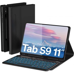 Kal-Étui Avec Clavier Pour Samsung Galaxy Tab S9 11"" 2023, Clavier Bluetooth Azerty Avec Rétroéclairage 7 Couleurs Pour Samsung Galaxy Tab S9 (Sm-X710n/Sm-X716b/Sm-X718u), Noir - Neuf