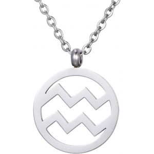 Kal-Collier Pour Femmes En Acier Inoxydable Argent Avec Pendentif Signe Du Zodiaque Dans Petit Sac - Neuf