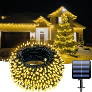 JGD-Guirlande lumineuse solaire d'ext&eacute;rieur de 20 m, 200 LED, 8 modes et &eacute;tanche IP65 pour arbre, terrasse, jardin, cour, maison, f&ecirc;te, No&euml;l (blanc chaud) - Neuf