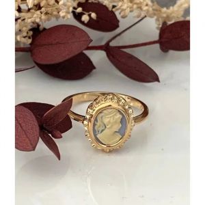 Bague - Bijouxia - Symbole Cam&eacute;e - Plaqu&eacute; Or 18 Carats - Couleur Bleu - Taille 62 - Neuf