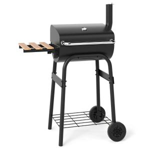 Barbecue charbon portable avec table lat&eacute;rale rabattable 60/84,5 x 49 x 110,5 cm pour ext&eacute;rieur convivial en m&eacute;tal noir Helloshop26 20_0017364 - Neuf