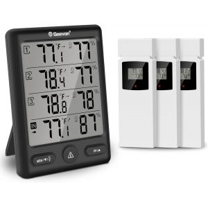 SUBZONAL-Thermom&egrave;tre int&eacute;rieur ext&eacute;rieur sans fil avec 3 capteurs &agrave; distance, hygrom&egrave;tre &eacute;lectronique, jauge de temp&eacute;rature avec port&eacute;e de 60m Conditions sans obstruction (228646 TN Noir sans Batteri - Neuf