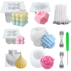 Mevronisshop-Lot De 6 Moules &Agrave; Bougies En Silicone Pour La Fabrication De Bougies, Boules De Fil En Forme De Bulle, Moule En Silicone 3d En Forme De Rose, Moule &Agrave; G&acirc;teau Pour P&acirc;tisserie Et Dessert, M - Neuf