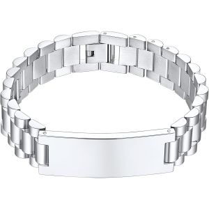 Eryi-Bracelet Personnalisable Homme,Gourmette Prénom Personnalisé Couple Amoureux Poli Id Gourmette Lien Poignet Curb Chaîne De Main 7mm/10mm/15mm 18-22cm De Longe Acier/Or/Noir (Boîte Cadeau) - Neuf