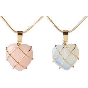 Collier En Quartz Rose, Collier En Diamant En Forme De C?ur Pour Femmes Et Filles Avec Bijoux En Pierre Naturelle, Petit Emballage Cadeau, Pendentif Barbie En Forme De C?ur, Collier Castillan - Neuf
