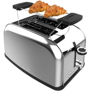 Grille-Pain Vertical Toastin' Time 850 Inox, 850 W De Puissance, Double Fente Longue Et Large De 3,8 Cm, Varillas Supérieures, Acier Inoxydable, Arrêt Et Popup Automatiques, Bac À Miettes - Neuf