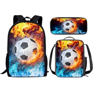 CHECARZHN--NO1-Ensemble De Sacs D'École 3 En 1 Pour Enfants Garçons Adolescents + Sac À Déjeuner Isotherme + Trousse À Crayons Pour Voyage, Camping, Randonnée, Cyclisme, Sport De Plein Air, Football - Neuf