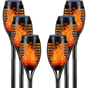 Lampe Torche Solaire Pour Jardin Extérieur, Lot De 6, Lampe De Chemin À 12 Led Avec Effet Flamme Solaire, Étanche Ip65 Pour Pelouse (Lot De 6) - Neuf