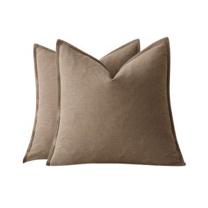 Lot De 2 Housses De Coussin D&eacute;coratives En Lin Couleur Caf&eacute;, 45 X 45 Cm - Neuf