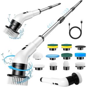 Brosse Électrique Rotative Pour Nettoavec 10 Têtes Remplaçables,Moteur Puissant À 3 Vitesses,Réglable Avec 140 Cm,Poignée Extensible Réglable Pour Maison,Salle De Bain,Cuisine, - Neuf
