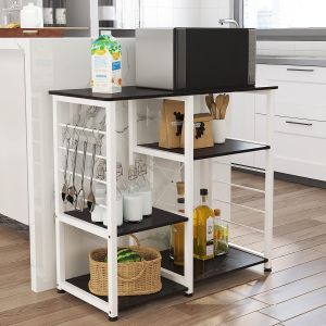 Chenquansarl-Etagères De Cuisine, Support Micro Onde Avec 3 + 3 Étagère, Meuble De Rangement Pour Micro-Ondes, Mini-Four, Machine À Café, Épices, Pots, Épices Et Ustensiles, Noir - Neuf