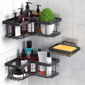 Etagere Douche Sans Percage,3 Pièces Noir Etagère Salle De Bain Avec Crochets Adhésive,Rangement Et Organisation De La Salle De Bain,Accessoire Avec Porte Savon Shower Organizer - Neuf
