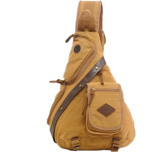 Sac de poitrine unisexe en toile (kaki), sac à bandoulière pour homme, sac messager pour l'extérieur, la salle de sport, les voyages, le camping, le cyclisme, les affaires - Neuf