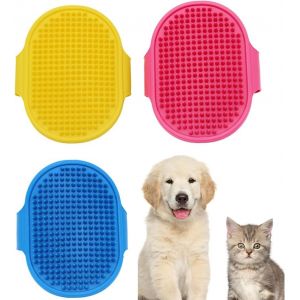 Fchhk-Lot De 3 Brosses De Bain Pour Chien Et Chat, Brosse De Toilettage En Silicone, Brosse De Lavage, Brosse De Massage Pour Chiot, Avec Sangle Réglable Brosse De Douche - Neuf