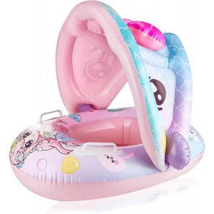 Bouee Bebe Avec Pare Soleil, Siège De Natation Gonflable Sirène Avec Accoudoirs Pour Enfants De 6 À 36 Mois (Jusqu¿À 15 Kg), Bouee Piscine Bebe - Neuf