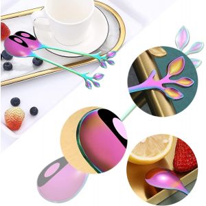 Pc Color&eacute; En Acier Inoxydable Cuill&egrave;res &Agrave; Caf&eacute;, Cuill&egrave;res &Agrave; Caf&eacute;, En Acier Inoxydable Petits Cuill&egrave;res &Agrave; Soupe, Mini Branche De La Forme De Cuill&egrave;res &Agrave; Soupe, Utilis&eacute; Pour L'eau, Th&eacute;, Caf&eacute;, Lait,... - Neuf