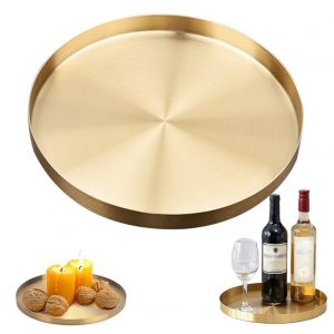 Tablette Ronde En M&eacute;tal Dor&eacute; Pour Rangement Cosm&eacute;tique Et D&eacute;coration - 20 X 20 Cm, En Laiton Et Acier Inoxydable, Plateau Multifonctionnel Pour Bijoux, Salle De Bain, Cuisine Ou Salon - Neuf