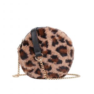 Sac Bandouli&egrave;re Rond pour Femme en Fourrure avec Cha&icirc;ne Dor&eacute;e en M&eacute;tal Gallantry Marron - Neuf