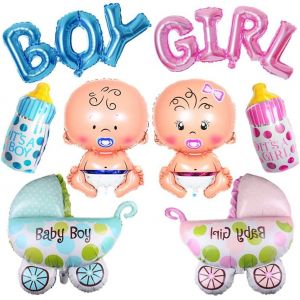 SJZG-Boy Or Girl Lot De 8 Ballons En Aluminium Pour B&eacute;b&eacute; Gar&ccedil;on Et Fille - &Eacute;toile &Agrave; Cinq Branches - Ballon En Aluminium Pour Annonce De Grossesse - Neuf