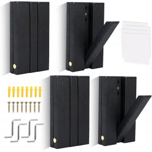 Lot de 4 crochets muraux pliables, en bois, modernes, simples, avec vis, dos adh&eacute;sif et aimant, pour chapeaux, sacs, &eacute;couteurs, vestes, manteaux, &eacute;charpes (noir) - Neuf