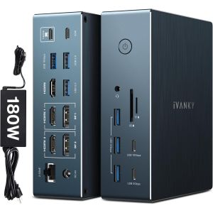 acdsgd-iVANKY 20-in-1 FusionDock Pro 2 Station d&iquest;Accueil DisplayLink pour MacBook avec Adaptateur Secteur 180W, Docking Station Triple 4K@60Hz pour Mac Pro/Max/Air M1/M2/M3/M4, 2.5GbE, 3*HDMI, 2*DP, 10Gbps - Neuf