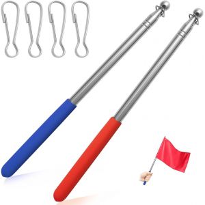 Mevronisshop-2 Pi&egrave;ce Mat Drapeau T&eacute;lescopique 1,6m, Hampe Pour Drapeau En Acier Inoxydable Avec 4 Mousquetons, M&acirc;t De Drapeau Portable De Poign&eacute;e Antid&eacute;rapante Pour Enseignant Guide Touristique Campi - Neuf